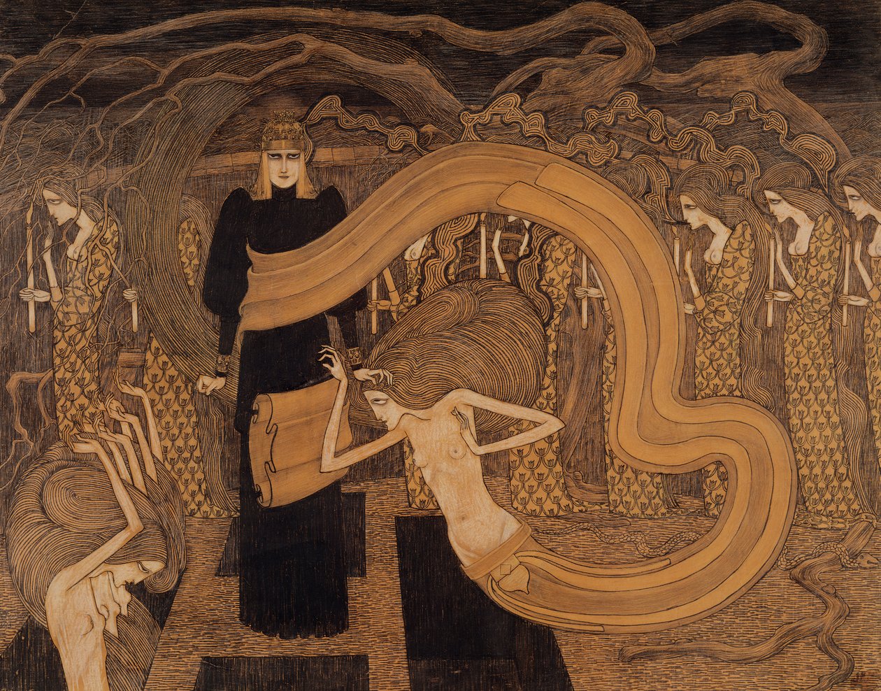 Fatality, 1893 (kreda i ołówek na papierze) autorstwa Jan Toorop