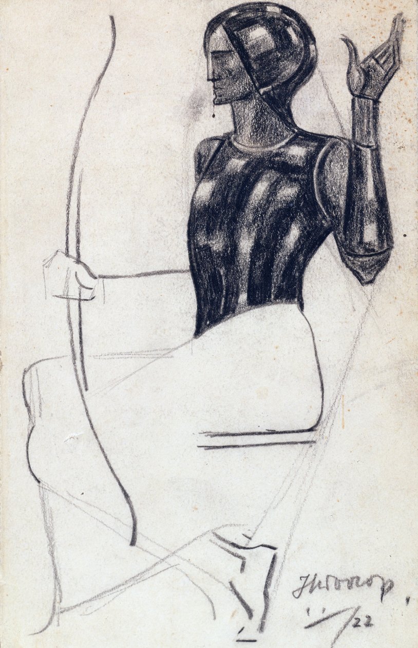 Siedząca łuczniczka, 1922 (kreda na papierze) autorstwa Jan Toorop