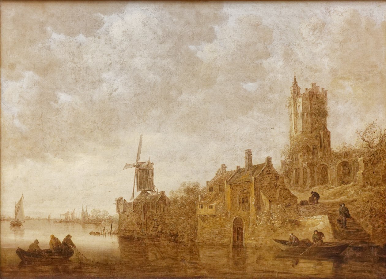 Krajobraz rzeki z młynem i zrujnowanym zamkiem autorstwa Jan Josephsz van Goyen