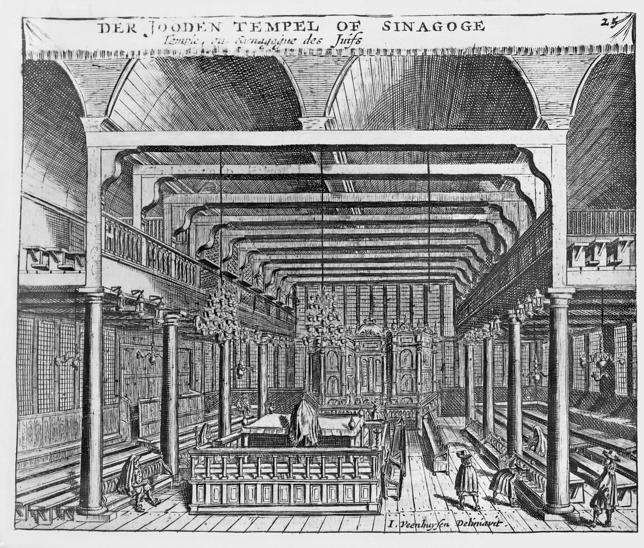 Wnętrze synagogi żydowskiej autorstwa Jan Veenhuysen