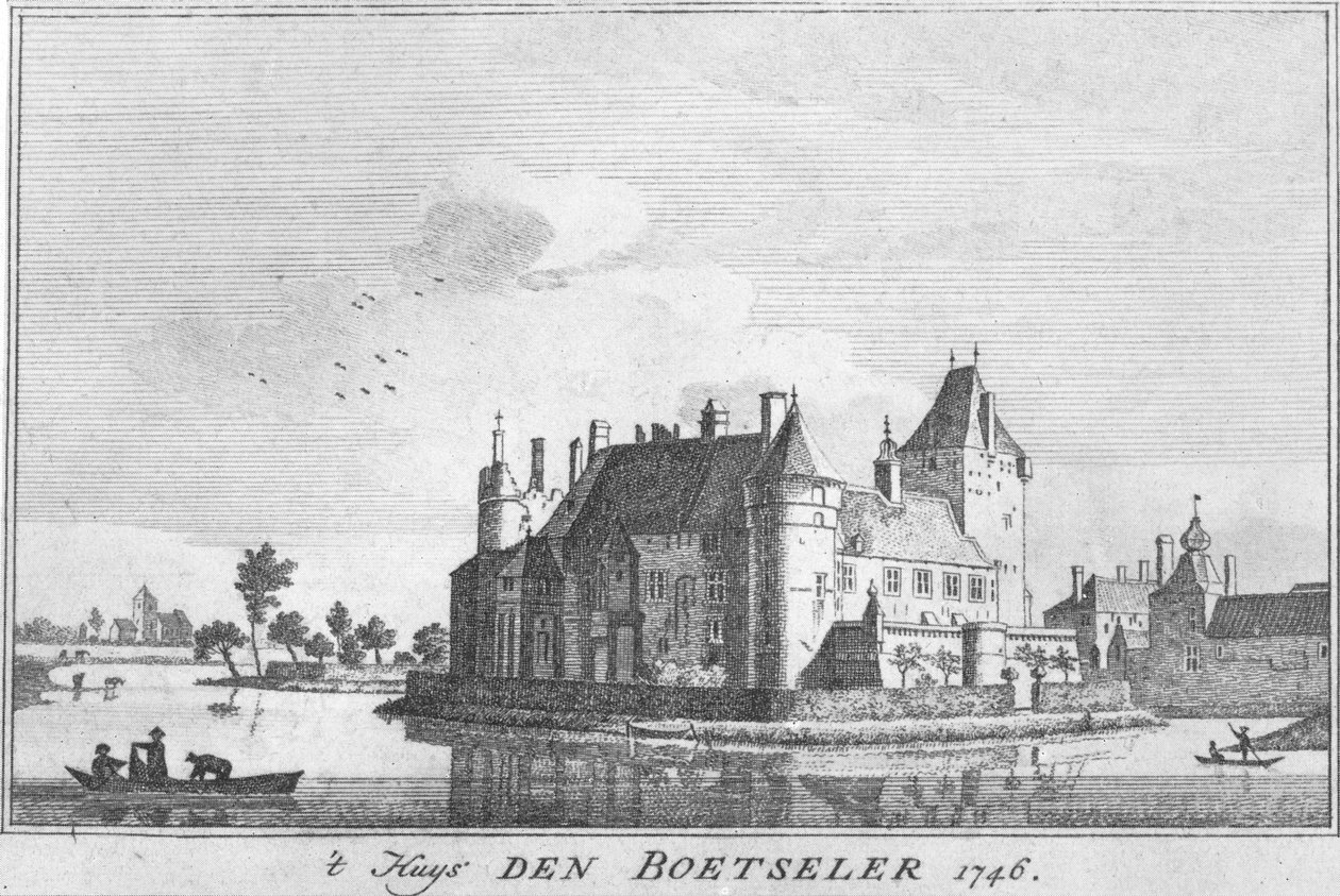Burg Boetzelaer 1746, rycina wg rysunku Jana de Beijer autorstwa Jan de Beijer