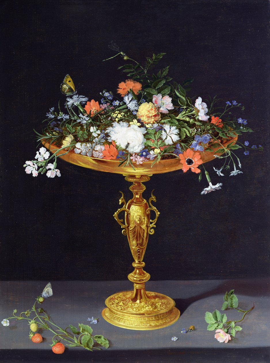 Kwiaty w złotej tazzy, 1612 (panel) autorstwa Jan the Elder Brueghel
