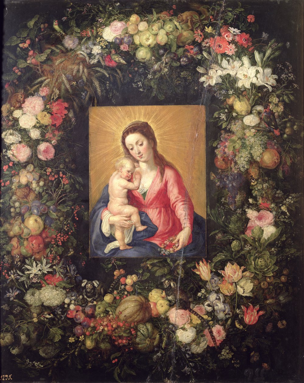 Girlanda z owoców i kwiatów z Dziewicą i Dzieciątkiem autorstwa Jan the Elder Brueghel
