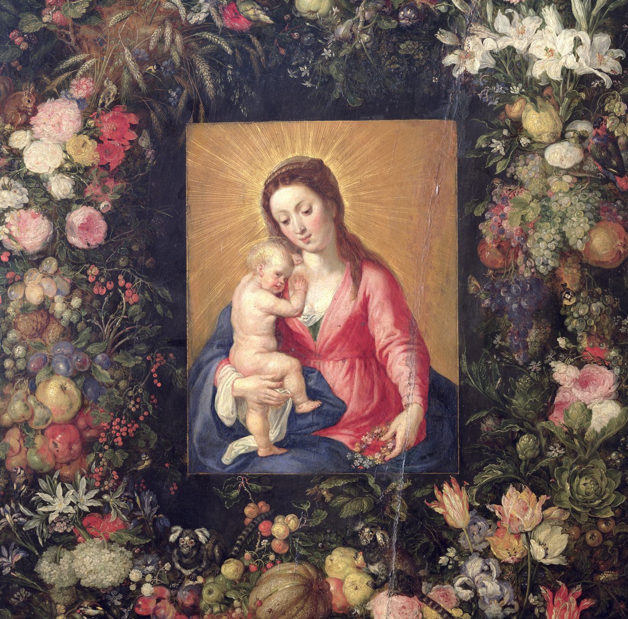 Girlanda z owoców i kwiatów z olejem Dziewica z Dzieciątkiem na płótnie 36909 autorstwa Jan the Elder Brueghel