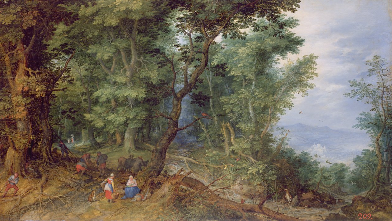 Zalesiony krajobraz, czyli reszta w ucieczce do Egiptu, 1607 autorstwa Jan the Elder Brueghel
