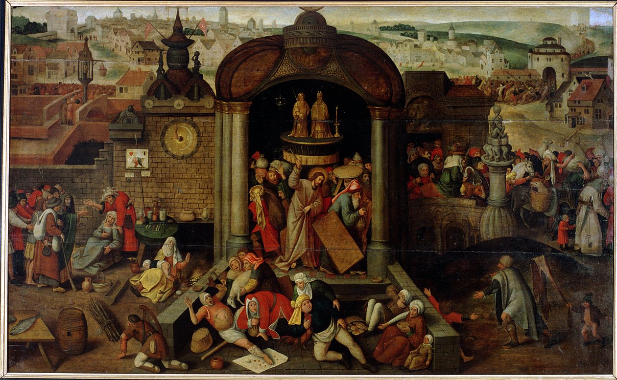 Chrystus wyprowadza kupców ze świątyni, początek XVII wieku autorstwa Jan the Elder circle of Brueghel