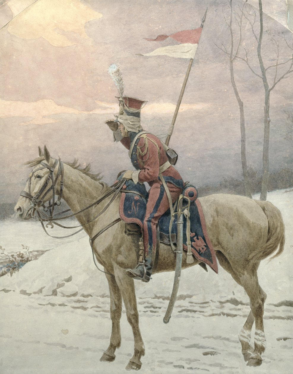 Ułan polskiej gwardii napoleońskiej na zimowym patrolu autorstwa Jan van Chelminski