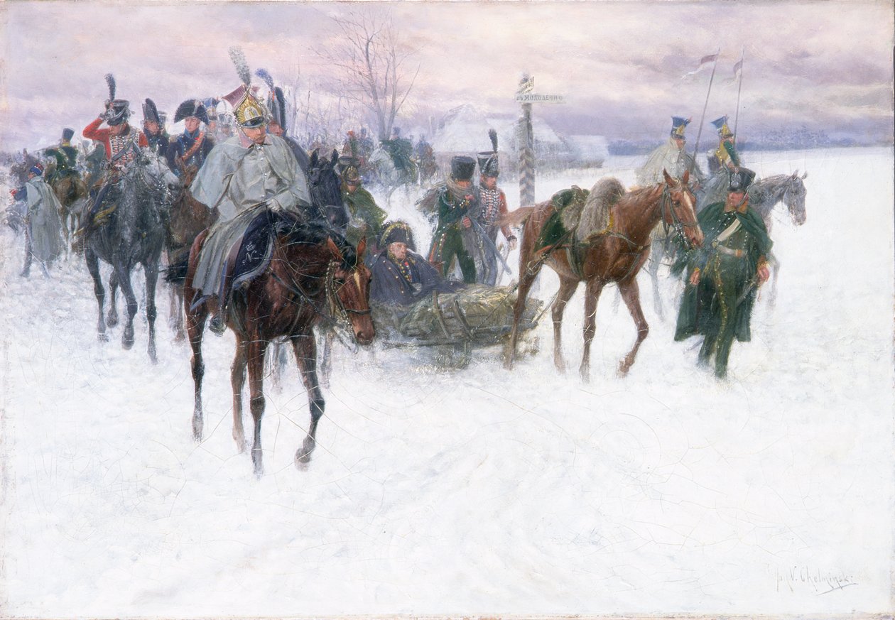 Wojska Napoleona wycofujące się z Moskwy, 1888-89 autorstwa Jan van Chelminski