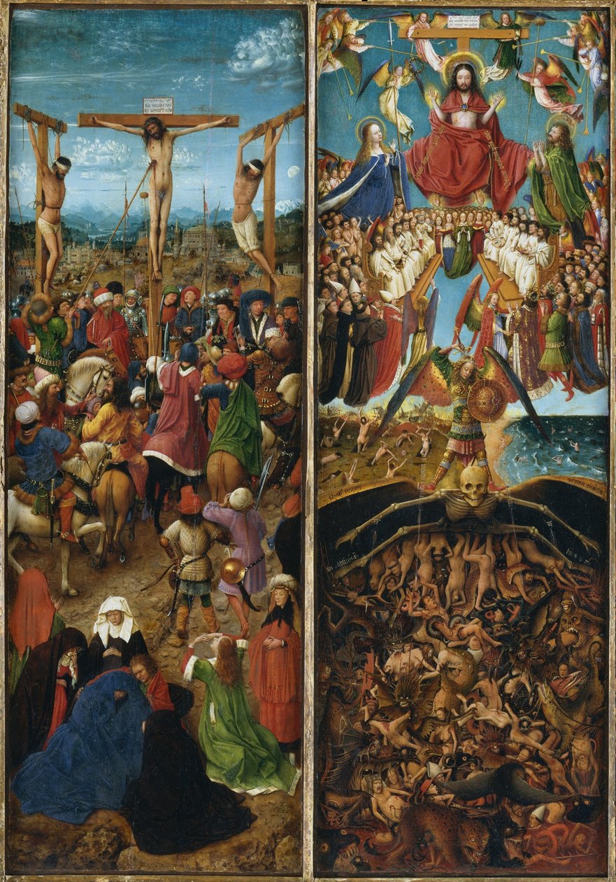 Ukrzyżowanie; Sąd Ostateczny, część tryptyku autorstwa Jan van Eyck