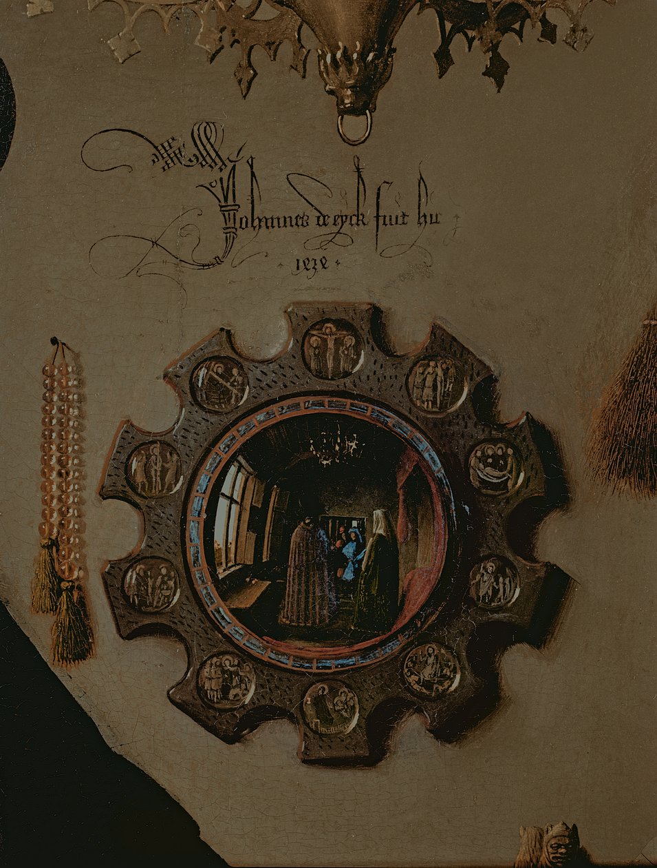 Portret Giovanniego ? Arnolfini i jego żona Giovanna Cenami ? Olej Arnolfini Małżeństwo 1434 na detalu panelu z 1765 r autorstwa Jan van Eyck