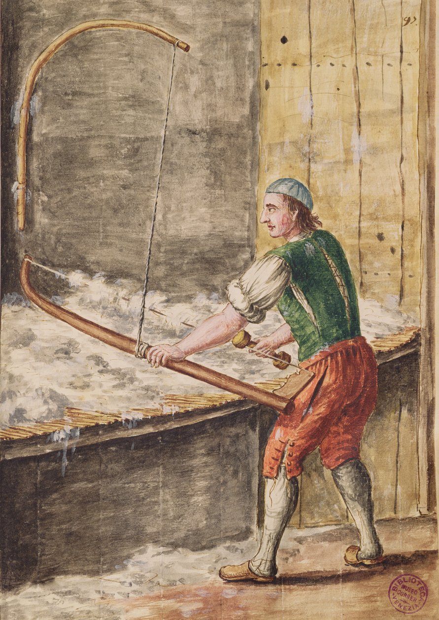 Spinning Cotton (pióro i atrament i wc na papierze) autorstwa Jan van Grevenbroeck
