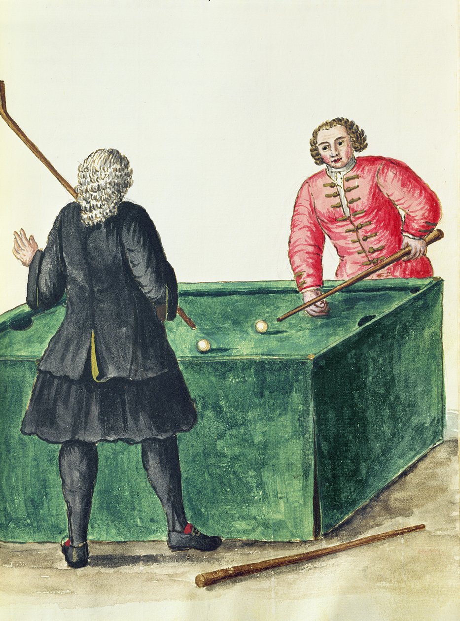 Dwóch weneckich szlachciców grających w bilard (pióro i atrament i toaleta na papierze) autorstwa Jan van Grevenbroeck