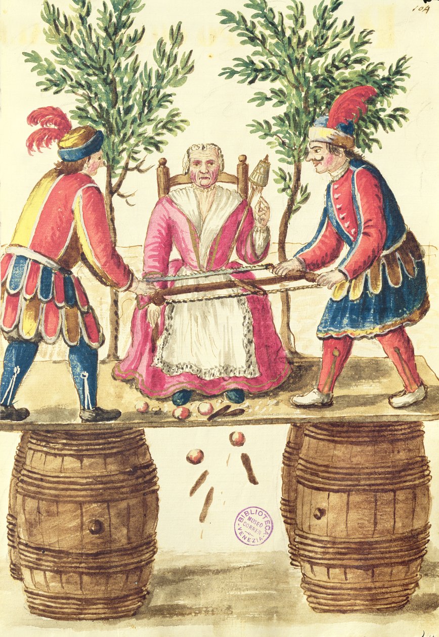 Dwóch weneckich magów przecinających kobietę na pół (pióro i atrament i toaleta na papierze) autorstwa Jan van Grevenbroeck