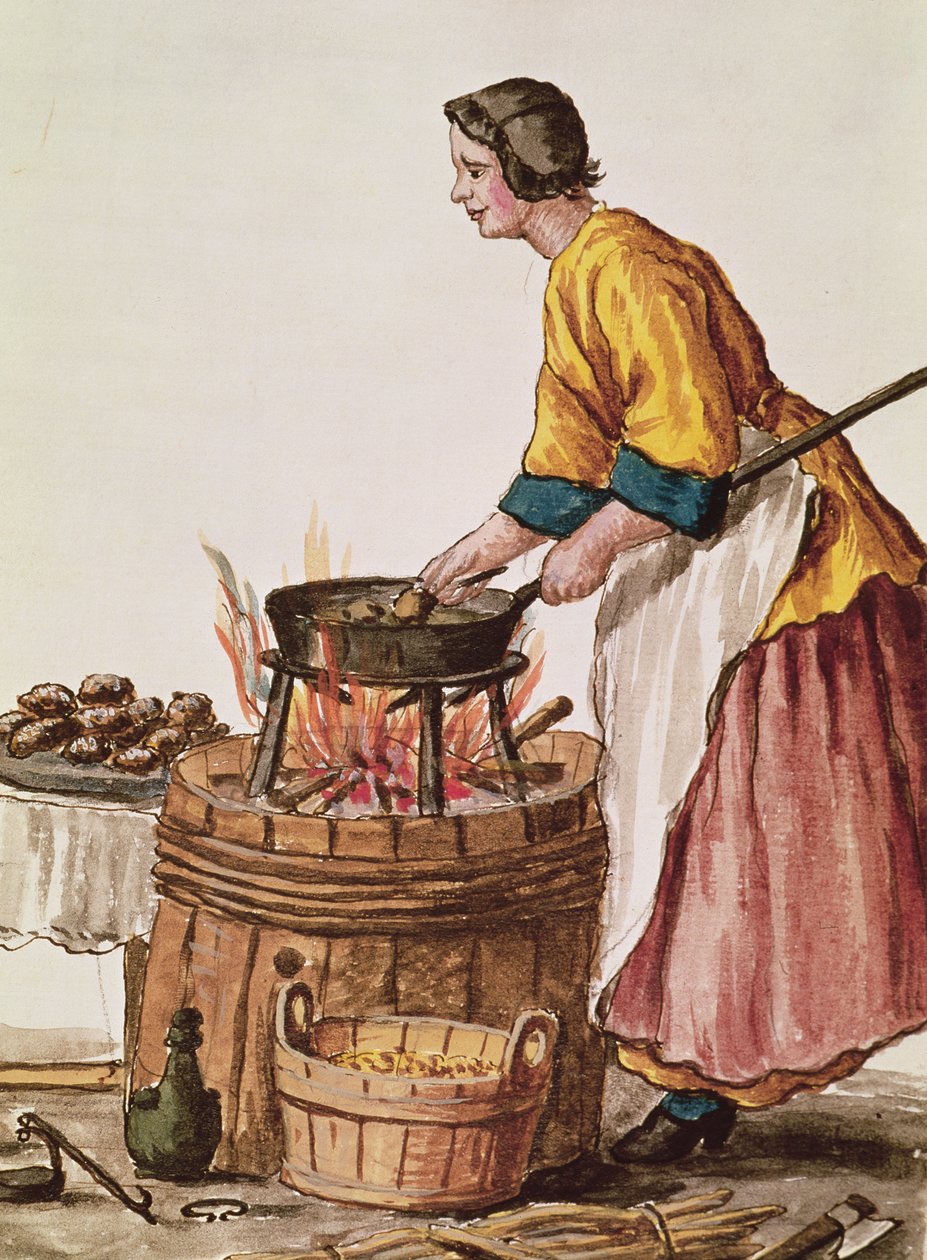 Venetian Donut Seller (pióro i atrament i toaleta na papierze) autorstwa Jan van Grevenbroeck