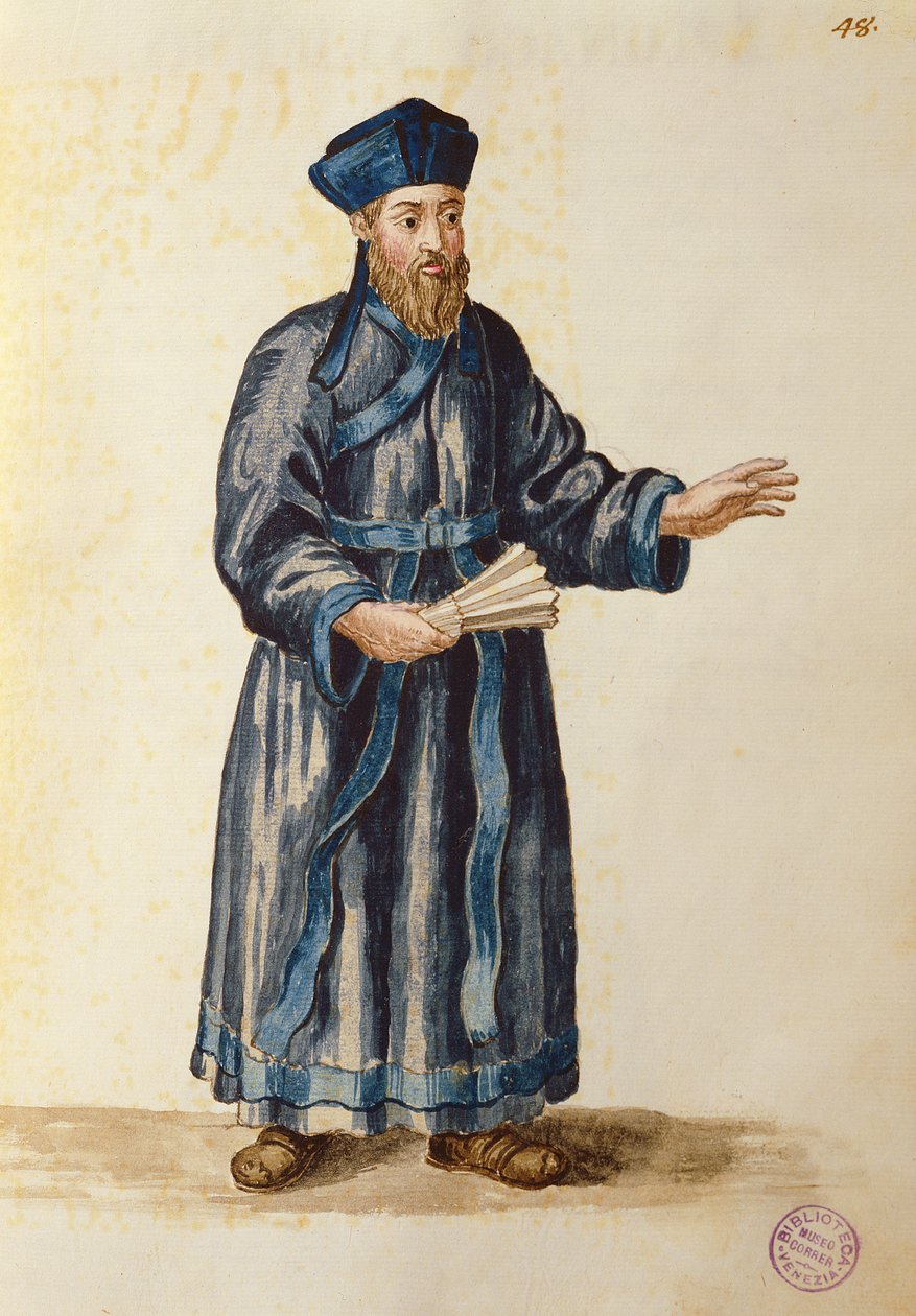 Misjonarz wenecki w Chinach (pióro i atrament i toaleta na papierze) autorstwa Jan van Grevenbroeck