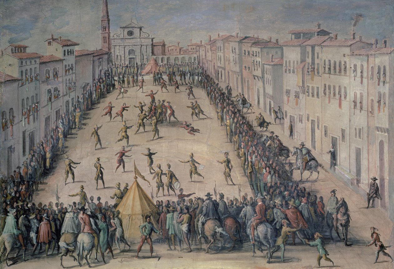 Gra w piłkę nożną na Piazza Santa Maria Novella, Florencja, 1555 autorstwa Jan van der Straet