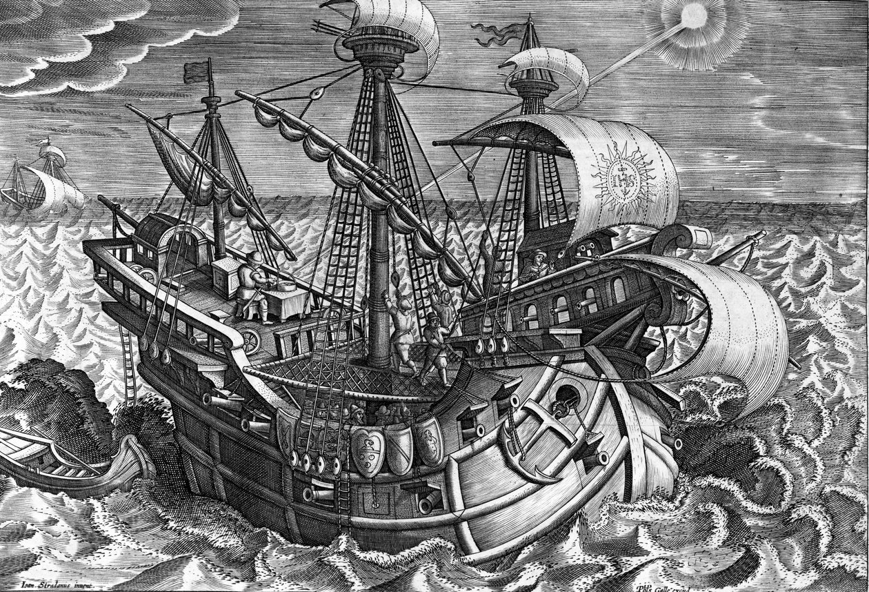 Obliczanie długości geograficznej z deklinacją Słońca, płyta 17 z „Nova Reperta”, rytowana przez Philipa Galle, ok. 1580-1605 autorstwa Jan van der Straet