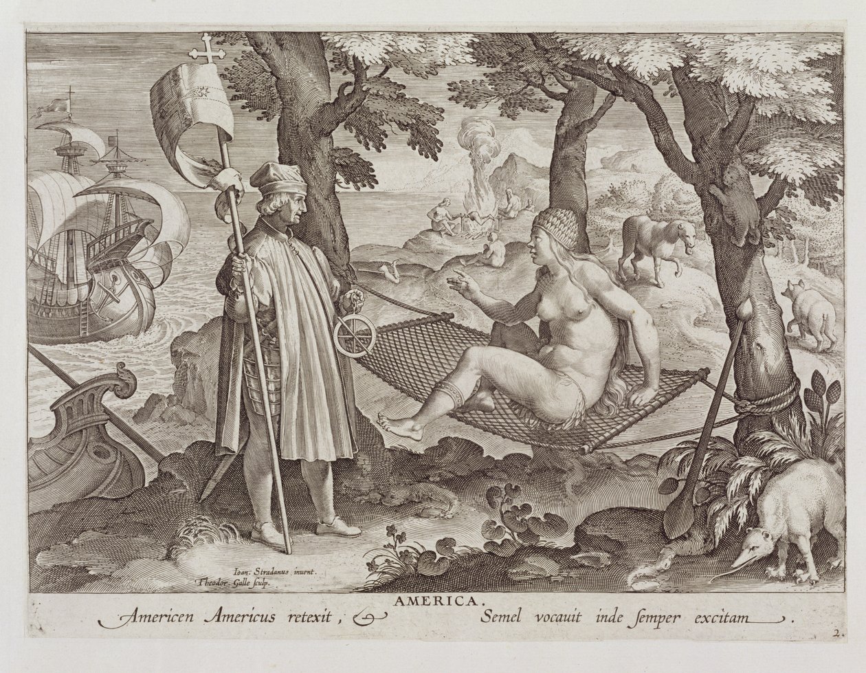 Kolumb Odkrywający Amerykę, tablica 2 z „Nova Reperta” (Nowe Odkrycia) rytowana przez Theodora Galle (1571-1633) ok. 1600 autorstwa Jan van der Straet