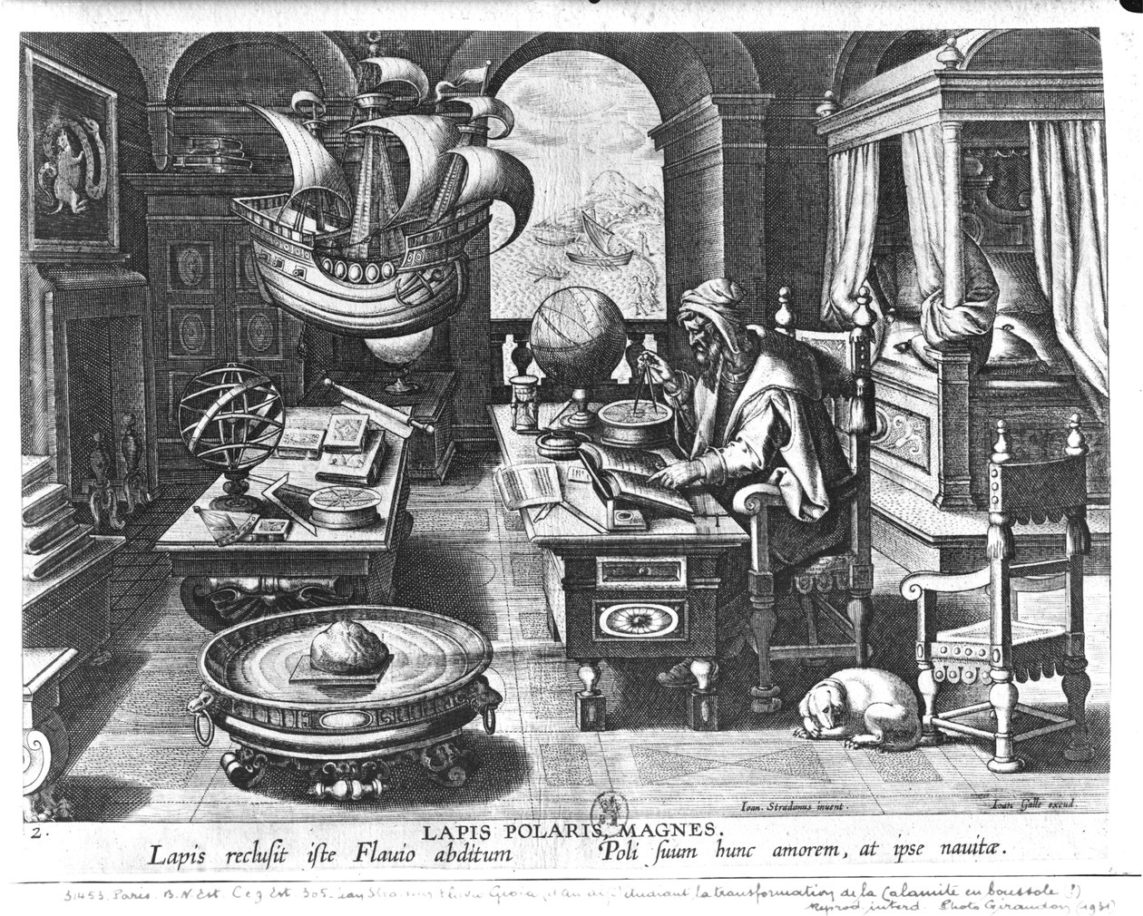 Flavio Gioia z Amalfi odkrywa moc Lodestone, płyta 3 z „Nova Reperta” (Nowe Odkrycia) rytowana przez Philipa Galle (1537-1612) ok. 1600 autorstwa Jan van der Straet