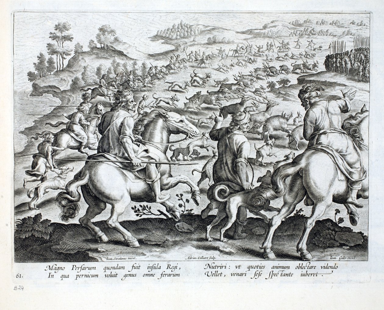 Władca Persji z rozkazem „polowania”, ilustracja z „Venationes, Ferarum, Avium, Piscium” (O polowaniu: dzikie zwierzęta, ptaki, ryby), sztychowana przez Jana Collaerta (1566-1628), wyd. przez Phillipusa Gall autorstwa Jan van der Straet