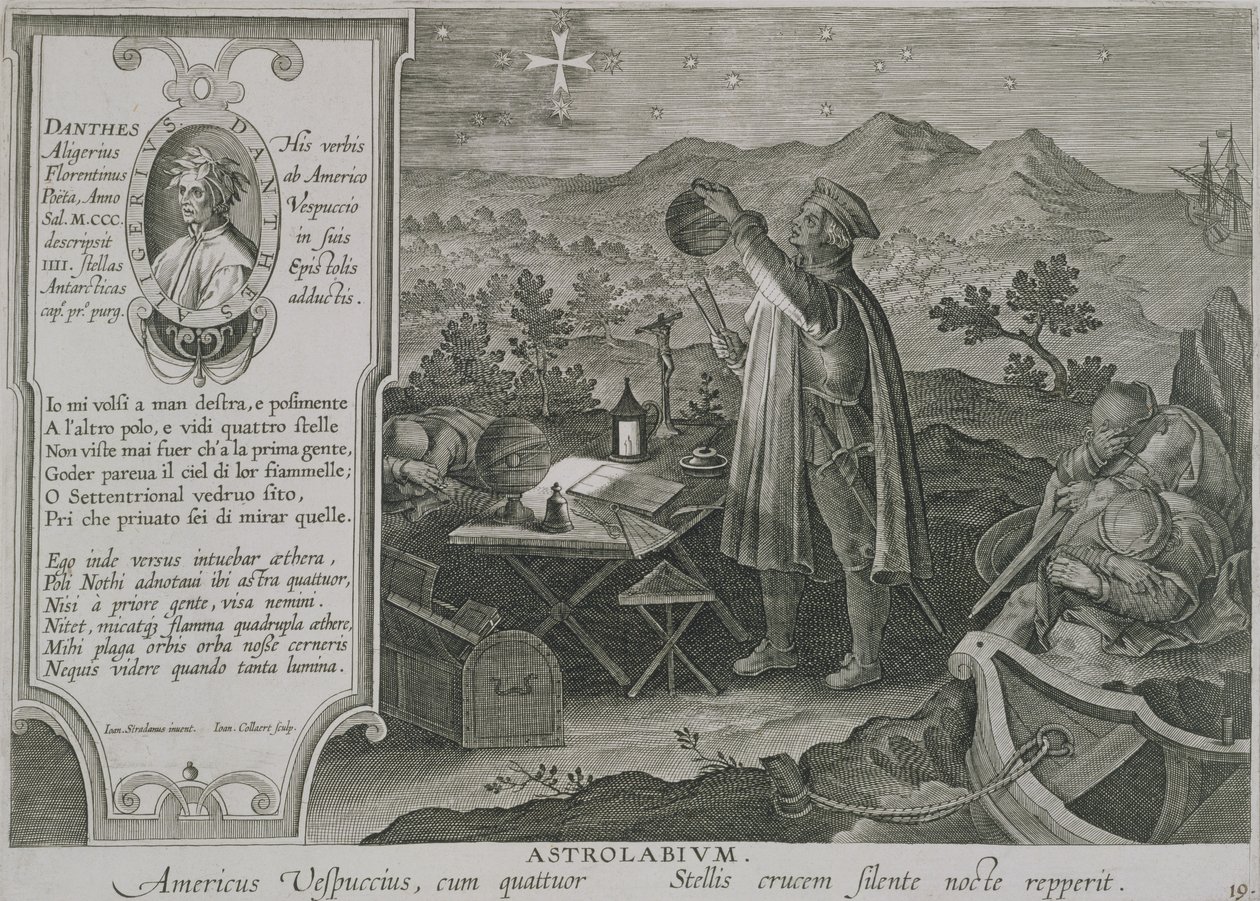 Opracowanie astrolabium marynarza i odkrycie Ameryki przez Amerigo Vespucci (1454-1512) płyta 19 z 