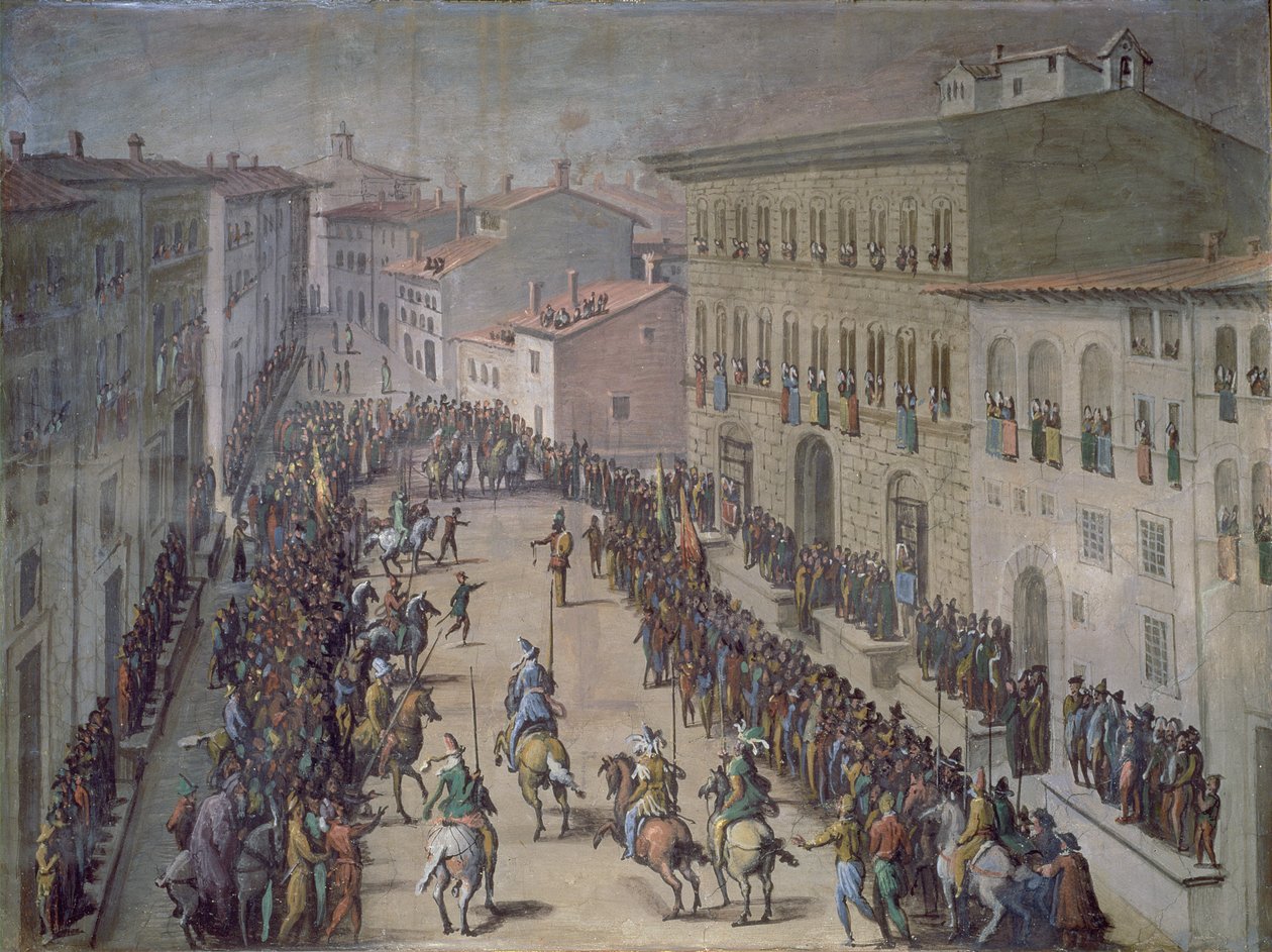 Potyczka Saracenów na Via Larga, Florencja, 1555 autorstwa Jan van der Straet