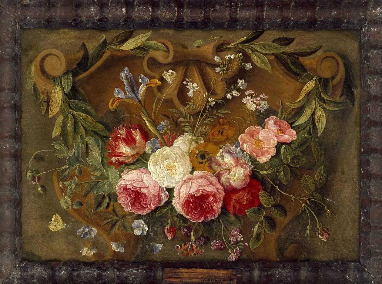 Dekoracyjna martwa natura z girlandą kwiatów (olej na miedzi) autorstwa Jan van Kessel the Elder