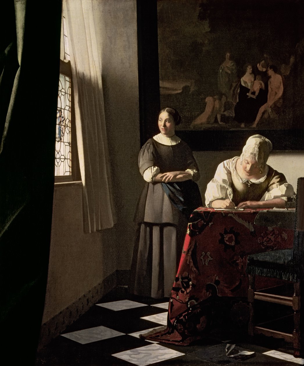 Pani pisząca list ze swoją służącą, ok. 1670 (olej na płótnie) autorstwa Johannes Vermeer
