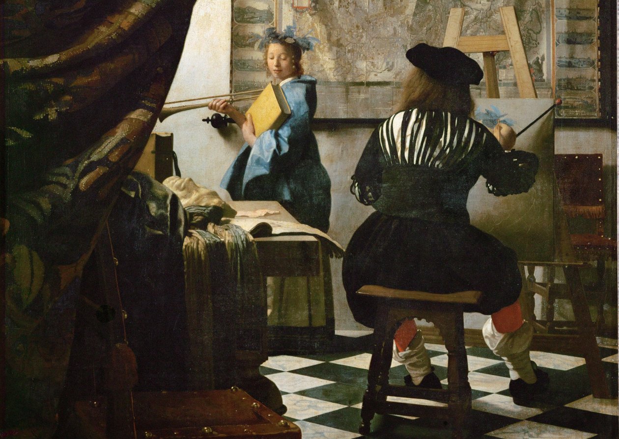 Malarz i jego modelka jako Klio (olej na płótnie) autorstwa Jan (1632-75) Vermeer