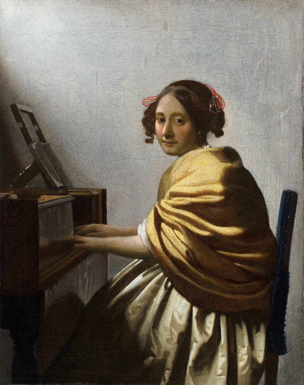 „Młoda kobieta siedząca w wirynale” Obraz Jana Vermeera (Johannes) (1632-1675) ok. 1670 Wymiary 25,1x20 cm Ze zbiorów prywatnych autorstwa Johannes Vermeer