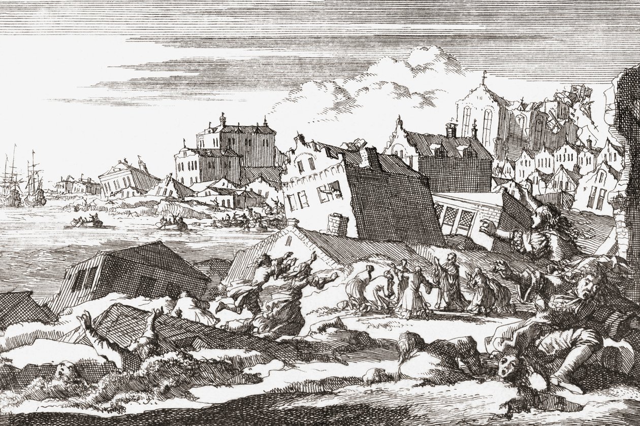1692 trzęsienie ziemi w Port Royal na Jamajce. autorstwa Jan (after) Luyken