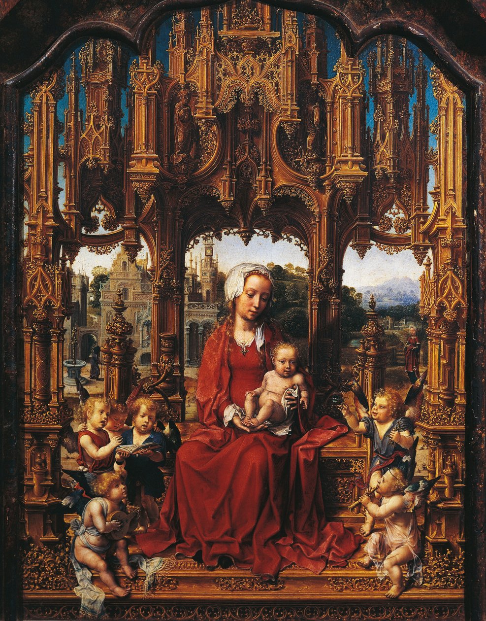 Madonna z Dzieciątkiem i aniołami, centralny panel Tryptyku Malvern autorstwa Jan (c.1472 c.1533) Gossaert