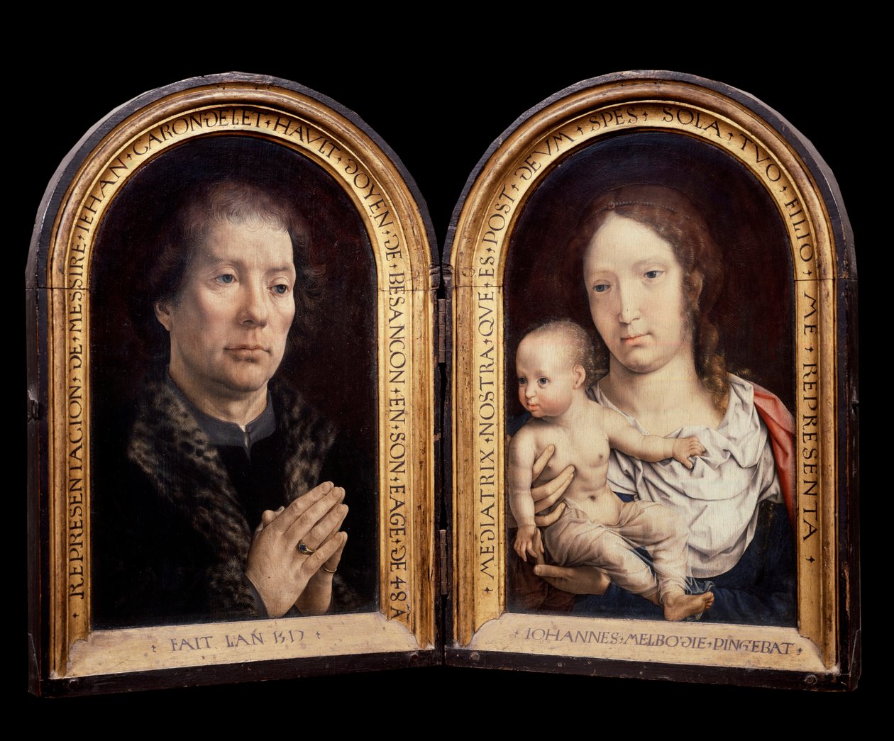 Dyptyk Carondelet: po lewej portret patrona Jeana Carondeleta, po prawej Dziewica z Dzieciątkiem. Obraz Jana Gossaerta dit Mabuse (1478-1536) autorstwa Jan (c.1472 c.1533) Gossaert