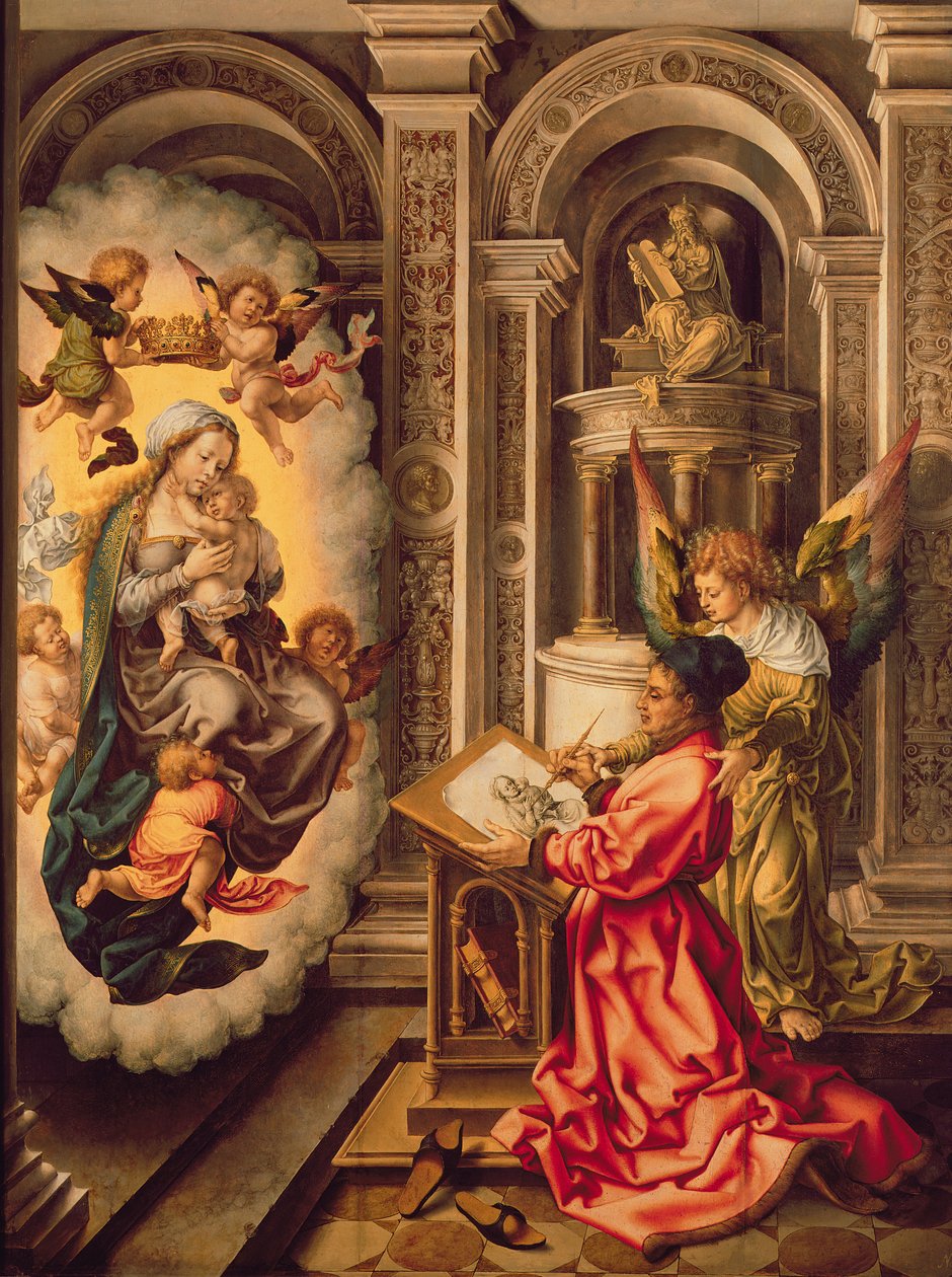 Św. Łukasz malujący Matkę Boską, ok. 1520 (tempera na desce) autorstwa Jan (c.1472 c.1533) Gossaert