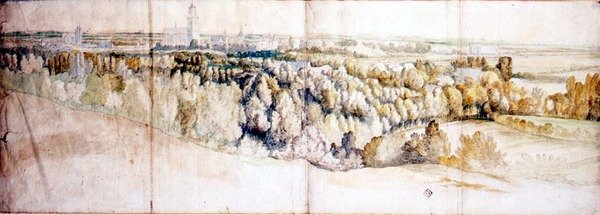 Widok Arnhem od wschodu (ołówek i akwarela) autorstwa Jan (circle of) Siberechts