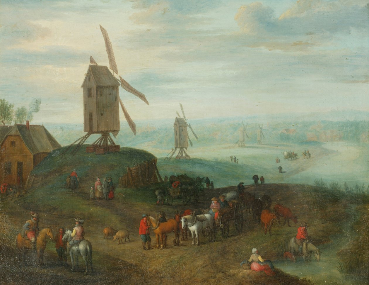 Pejzaż z wiatrakami (olej na miedzi) autorstwa Jan (follower of) Brueghel