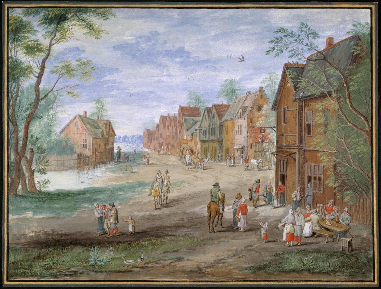 Plener w Goudzie zimą (gwasz na papierze) autorstwa Jan (follower of) Brueghel