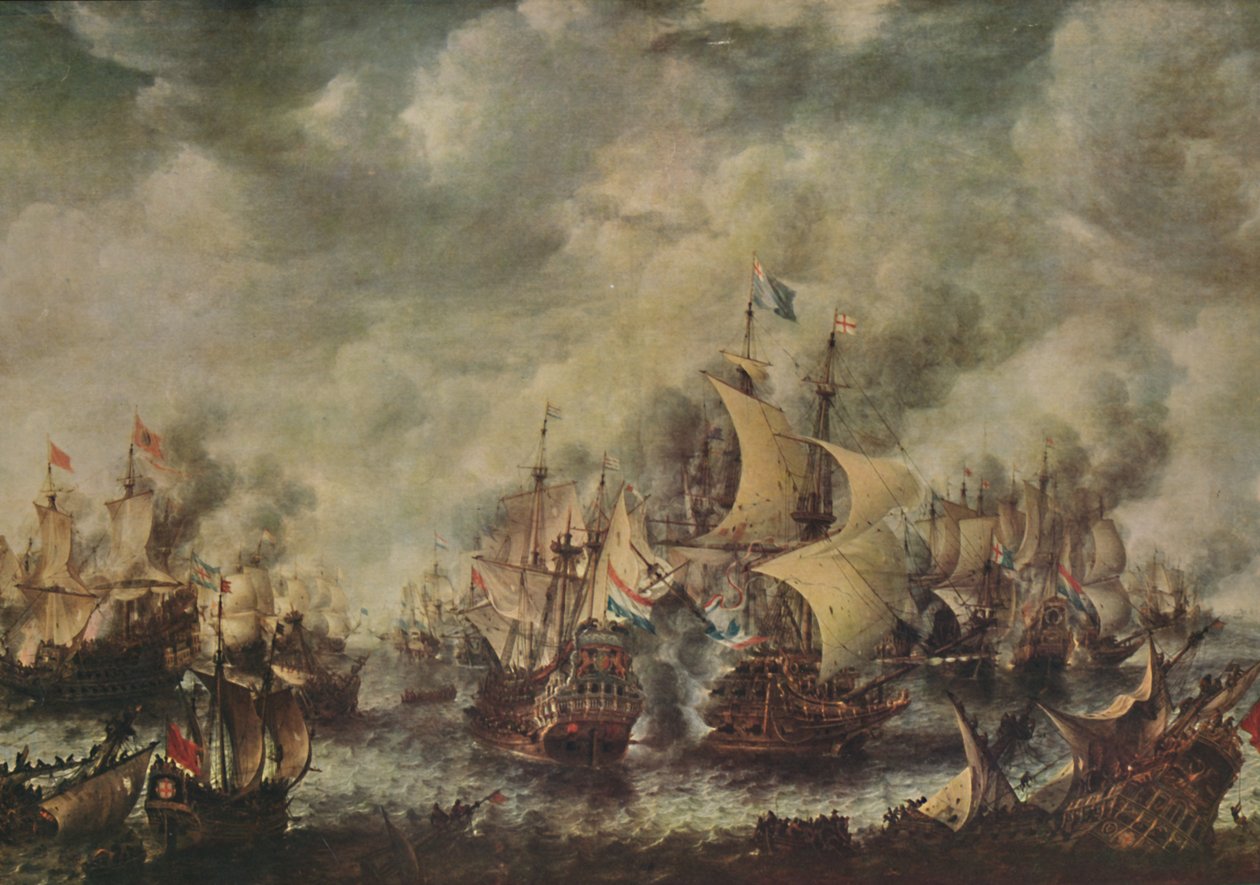 Bitwa morska między Anglikami i Holendrami Off Ter Heyde, sierpień 1653, 1914. autorstwa Jan Abrahamsz. Beerstraten