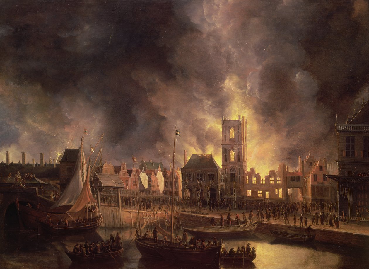 Wielki pożar w Starym Ratuszu, Amsterdam, 1652, XVII wiek autorstwa Jan Abrahamsz. Beerstraten