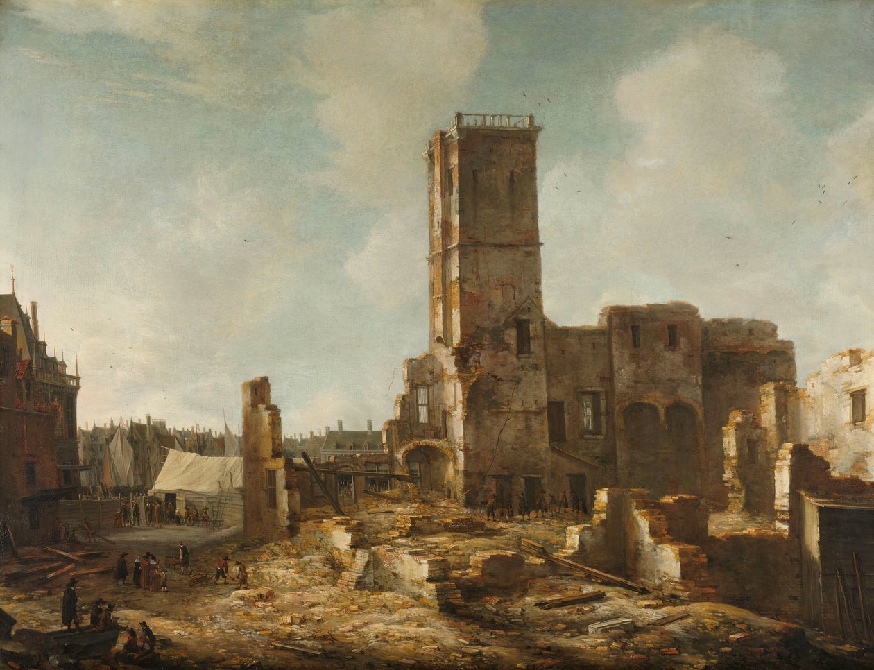Ruiny Ratusza Staromiejskiego w Amsterdamie po pożarze z 7 lipca 1652 r. autorstwa Jan Abrahamsz. Beerstraten