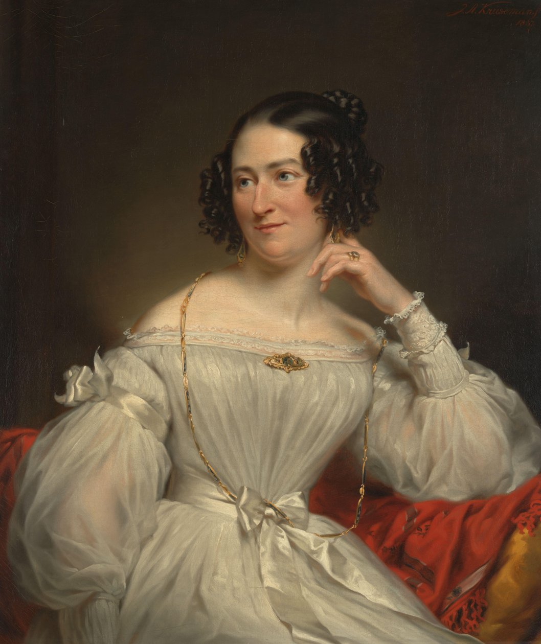 Portret Abrahaminy Henriëtte Wurfbain (1808-1883), żony Jakuba de Vos Jz autorstwa Jan Adam Kruseman (signed by artist)