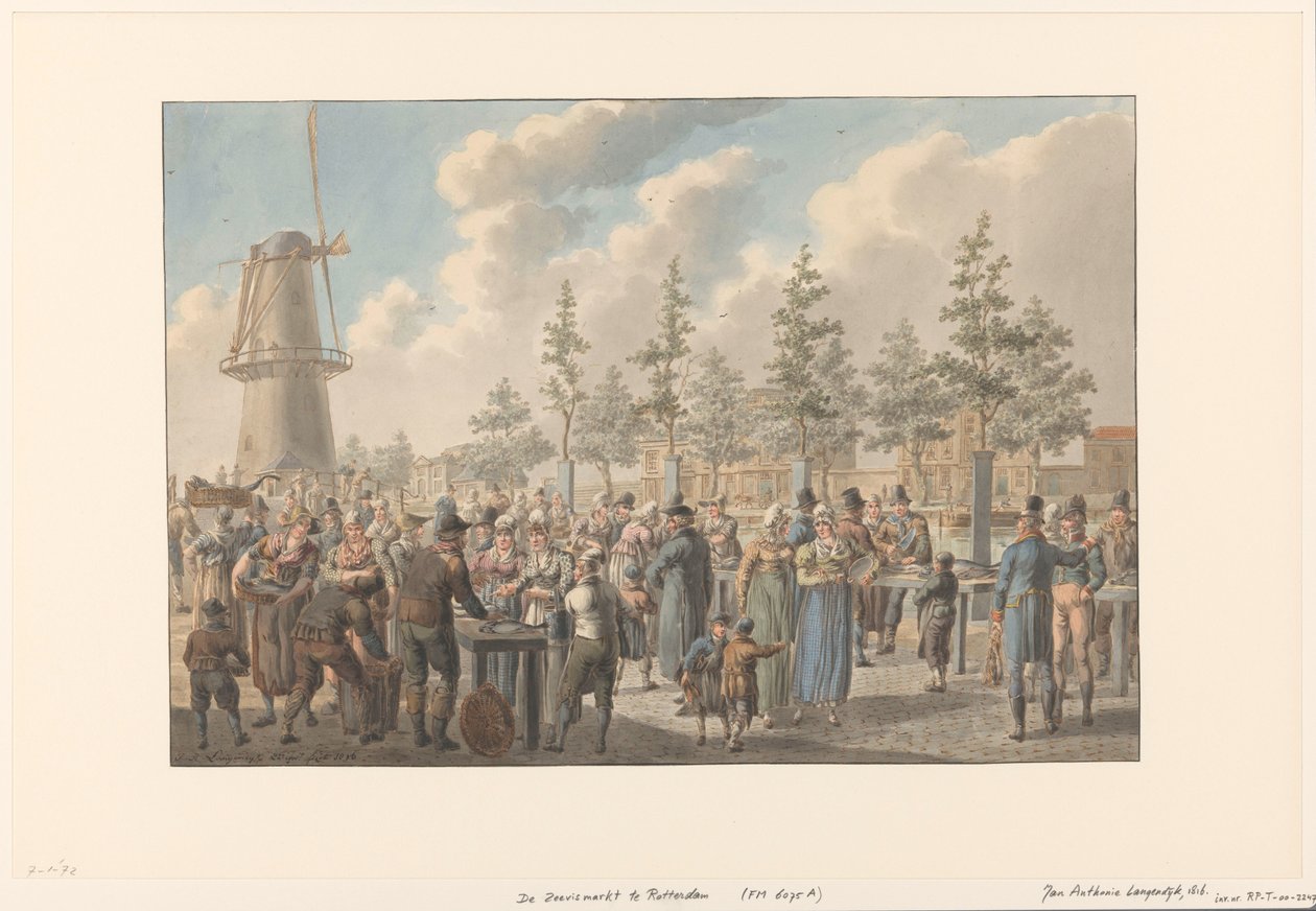 Targ rybny w Rotterdamie, 1816 autorstwa Jan Anthonie Langendijk Dzn