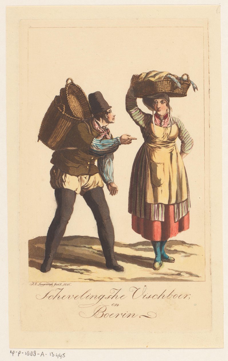 Typy rybaków z Scheveningen Schevelingsche Visch Boer i Boerin (tytuł na obiekcie) autorstwa Jan Anthonie Langendijk Dzn