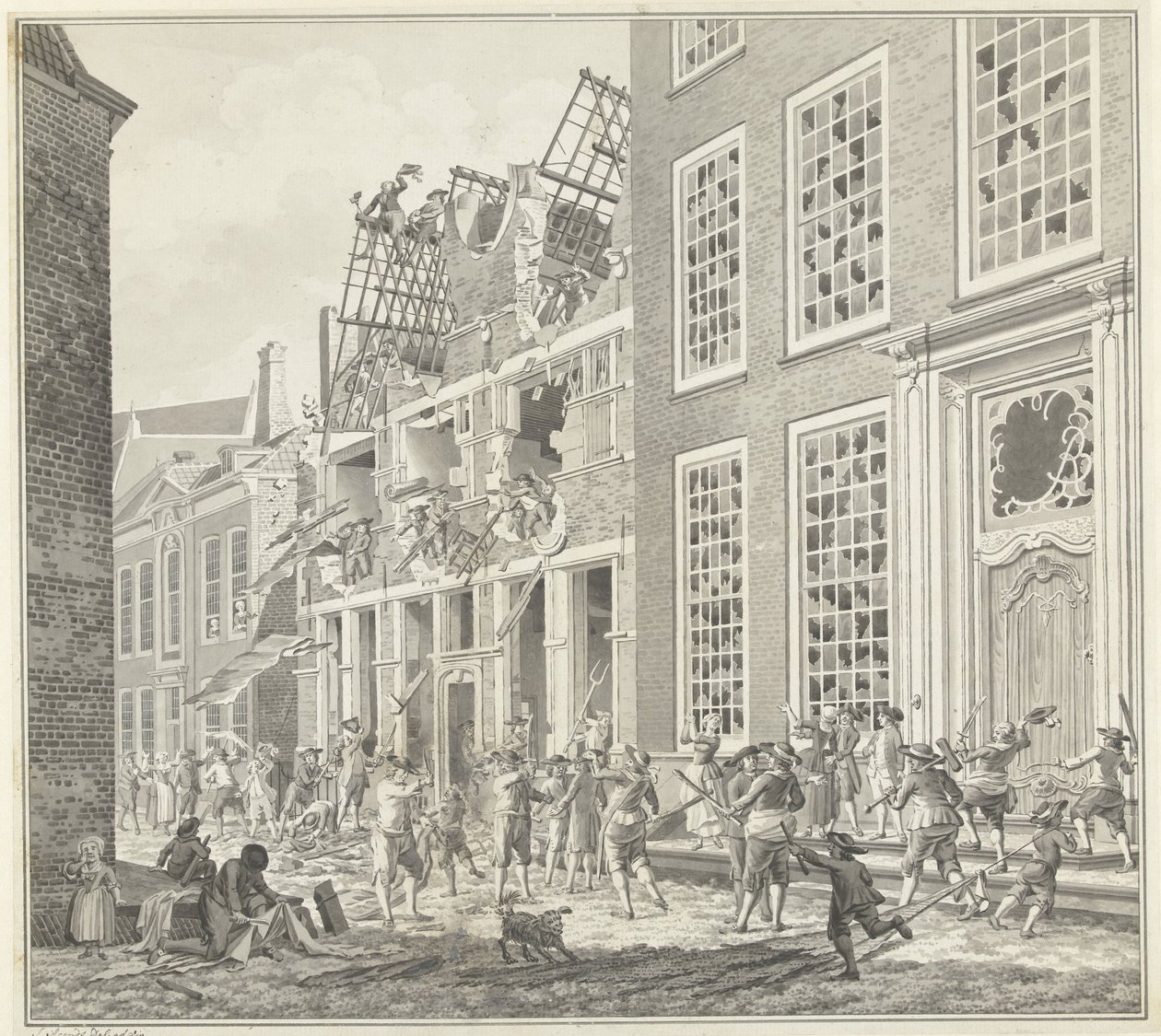 Splądrowanie domu Lucasa van Stevenincka, 1787 autorstwa Jan Arends (signed by artist)