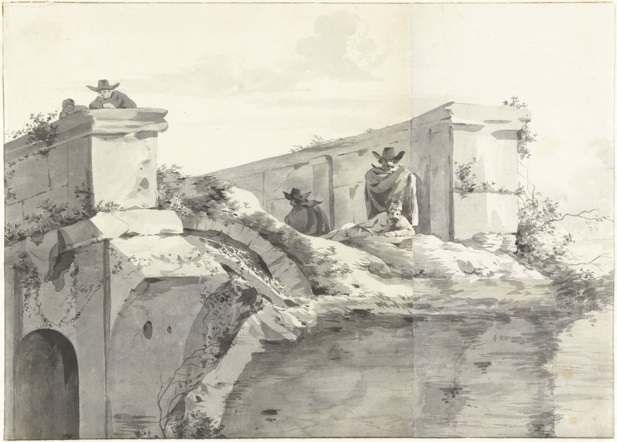 Widok na krawędź Ponte Rotto w Rzymie autorstwa Jan Asselijn (copy after)