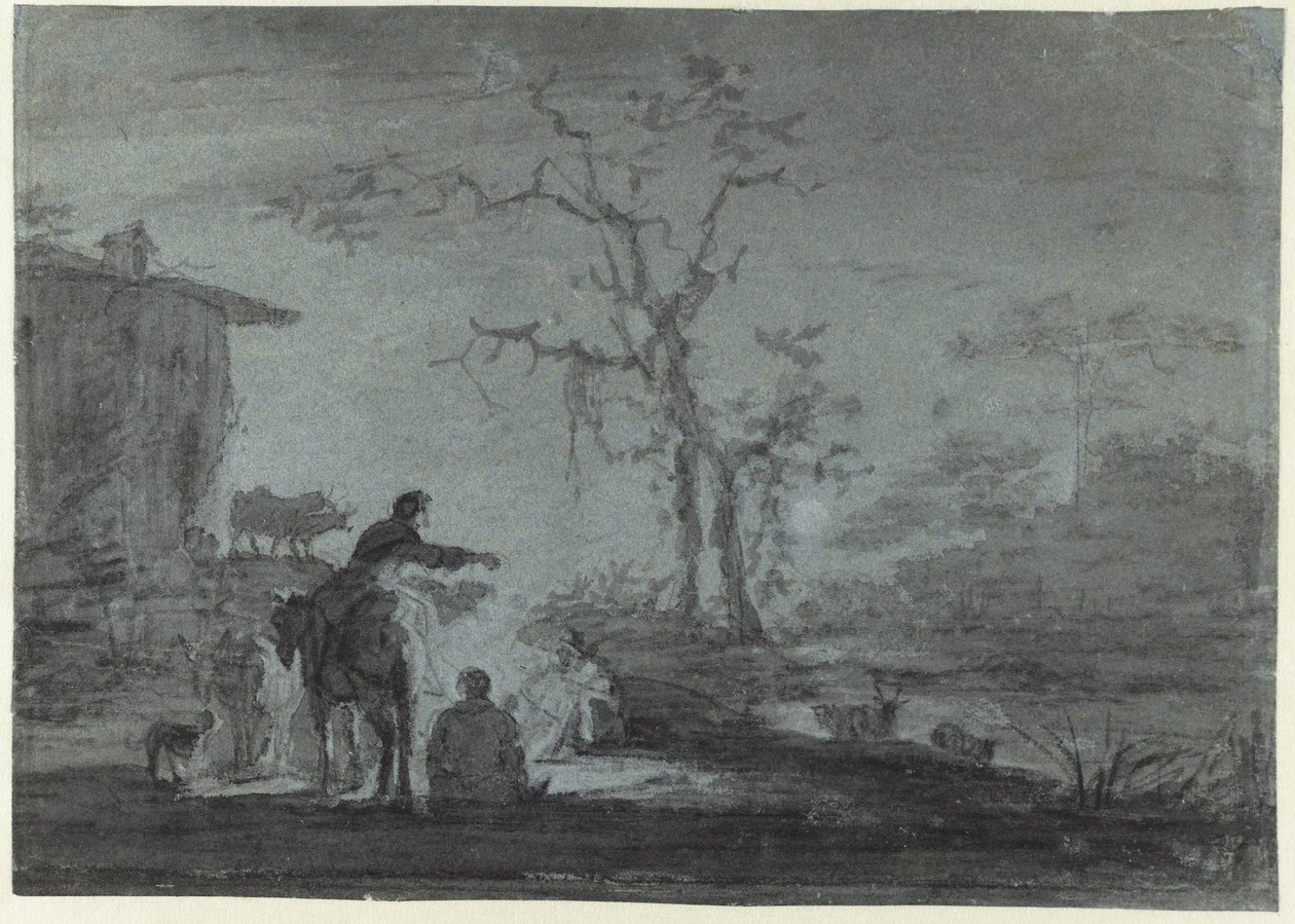 Pasterze przy ognisku w świetle księżyca autorstwa Jan Asselijn (possibly)