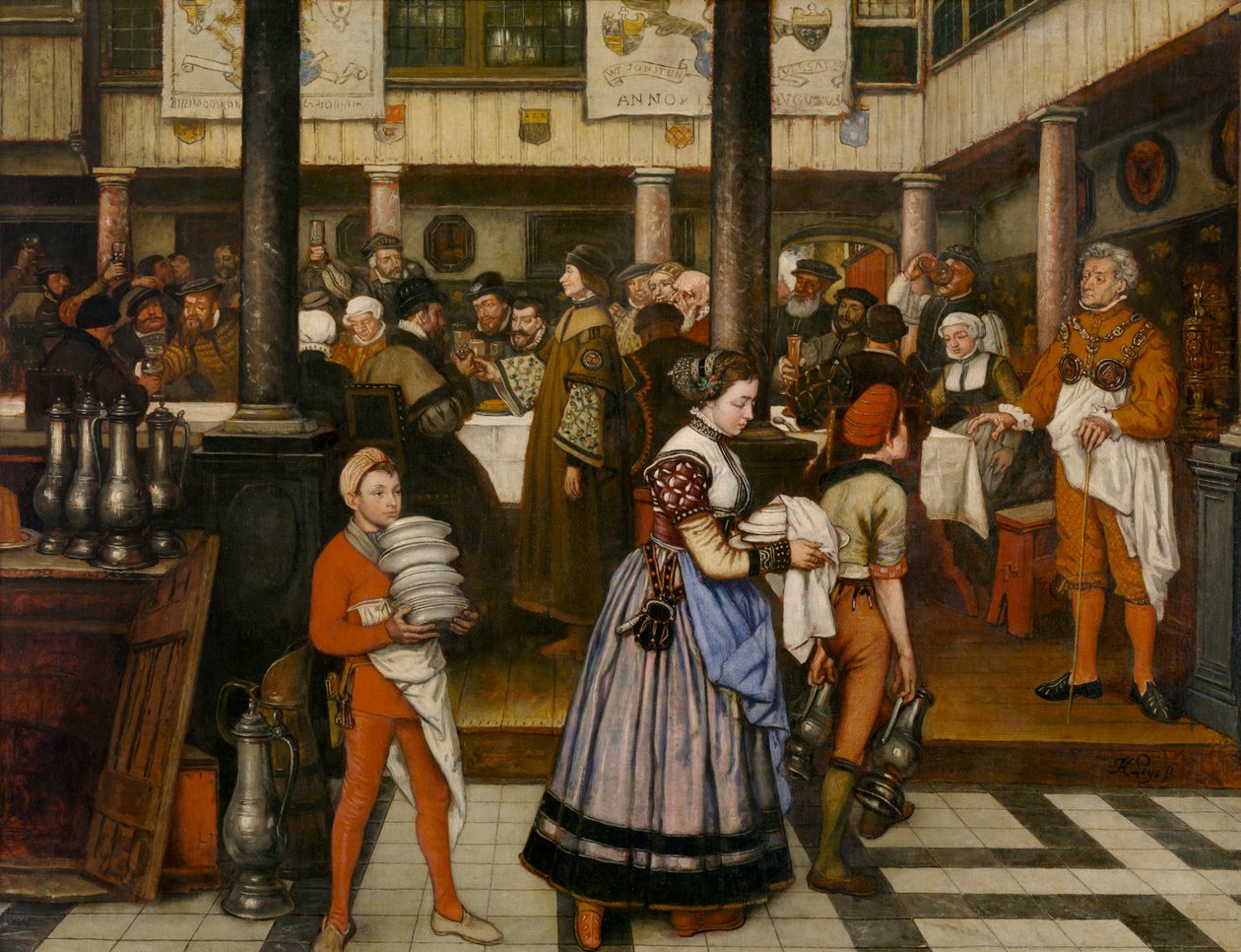 Frans Floris na bankiecie cechu św. Łukasza (olej na płótnie) autorstwa Jan August Hendrik Baron Leys