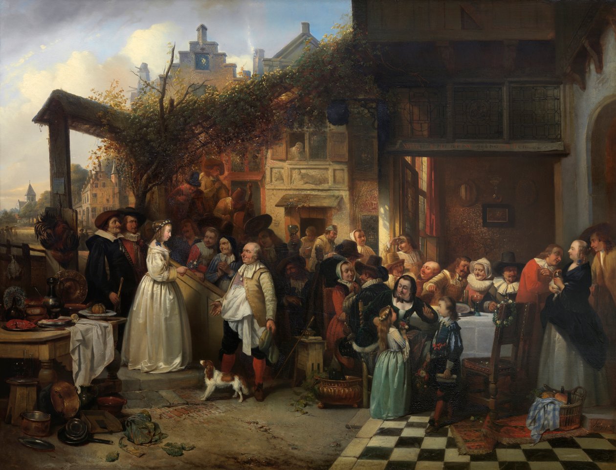Ślub we Flandrii w XVII wieku (olej na desce) autorstwa Jan August Hendrik Baron Leys