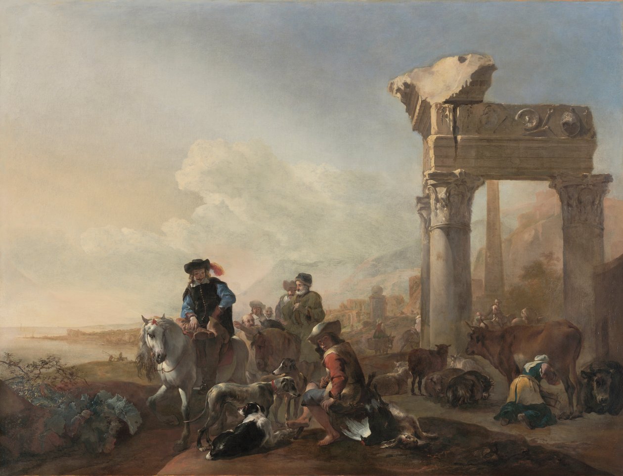 Łowcy w pobliżu ruin autorstwa Jan Baptist Weenix