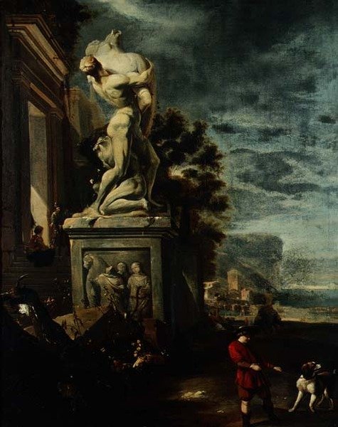 Port morski z figurami klasycznego posągu autorstwa Jan Baptist Weenix